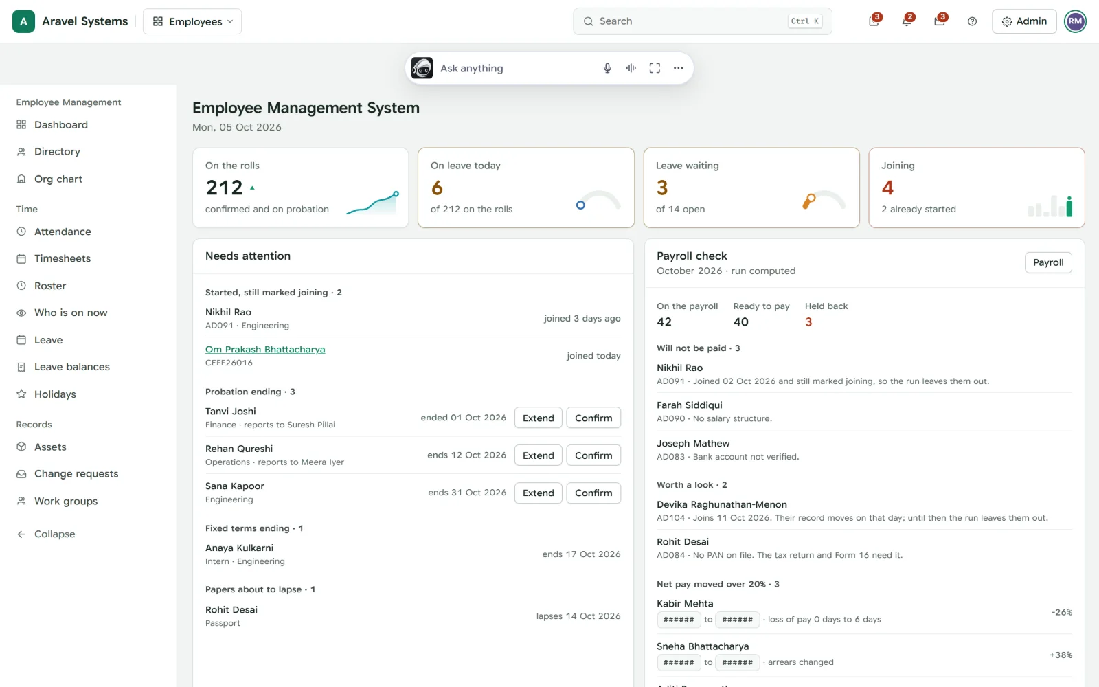 Effred One employee management dashboard